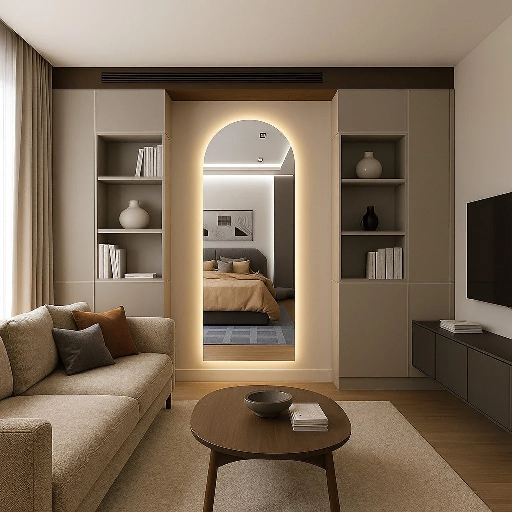 Espelho oval estilo Pinterest com base reta e LED 150 cm / 170 cm – Liquidação