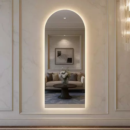 Espelho oval estilo Pinterest com base reta e LED 150 cm / 170 cm – Liquidação