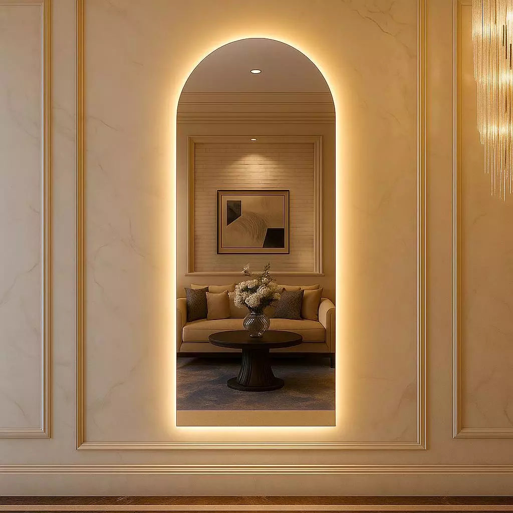 Espelho oval estilo Pinterest com base reta e LED 150 cm / 170 cm – Liquidação